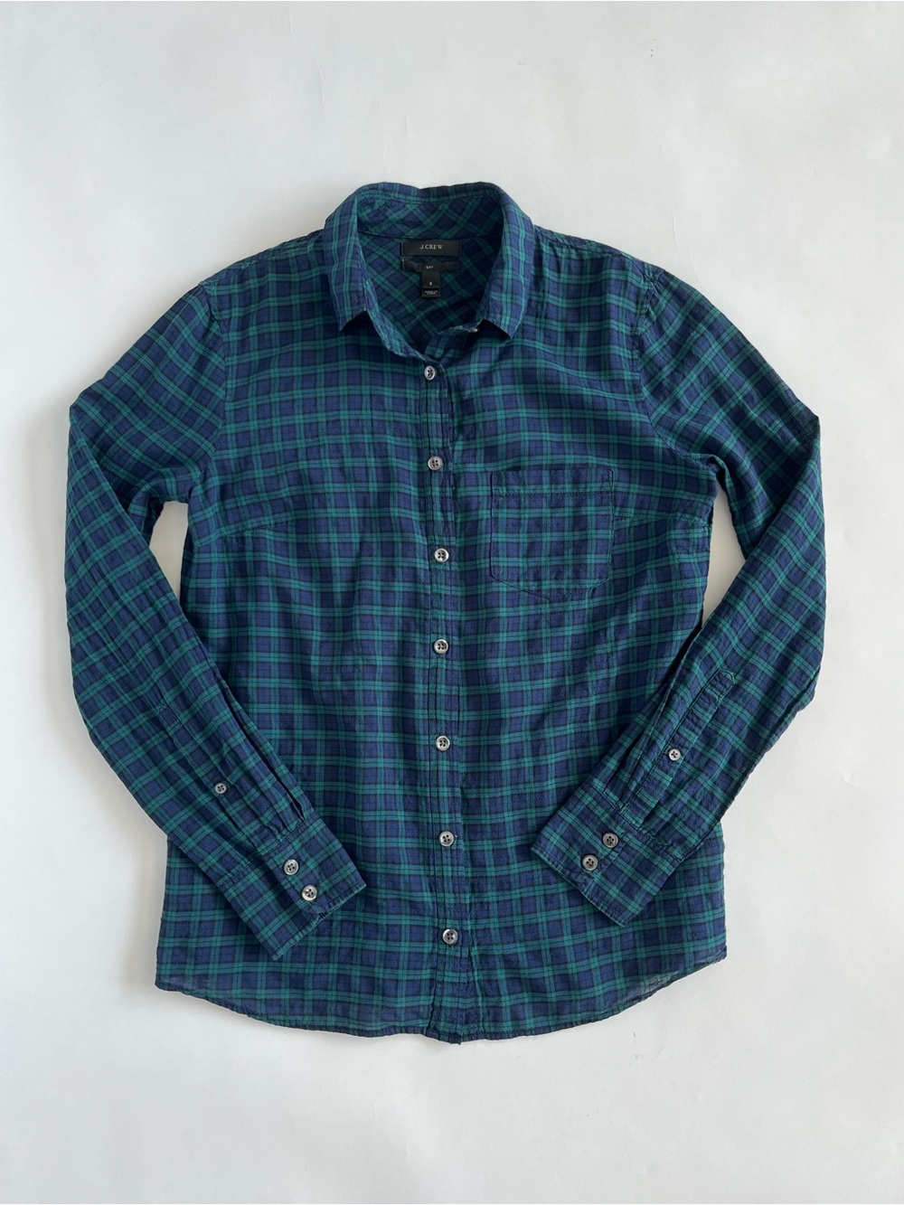 J. Crew Women’s Boy Fit Green & Blue Plaid Long-Sleeve Button-Down Shirt